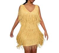 CSSHNL Robe à Franges Robe de soirée Dos Nu à Paillettes for Femme, élégante, Sexy, Moulante, sans Manches, Mini, for Femme(Gold,M)