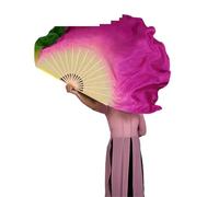 CSSHNL Voile Eventail en Soie 1 Paire d'éventails de Danse du Ventre en Soie véritable, Composites de Couleurs, Art Folklorique Fait à la Main(31cm 30cm,1pcs Right 1pcs Left)
