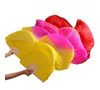 CSSHNL Voile Eventail en Soie Éventail de Danse du Ventre en Soie véritable for Femmes, voiles d'éventails, Couleur Arc-en-Ciel, 2 pièces(Color 1,1pc Right hand-180cm)