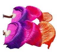 CSSHNL Voile Eventail en Soie Lot de 2 éventails en Soie for Femme, voiles de Danse colorés for Spectacle sur scène(Color 5,M-150x90cm)