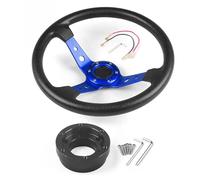 CSSHNL Volant Volant de course de voiture en cuir PU 14 pouces 350 mm for jeu de course avec plaque d'adaptation 70 mm(Blue with Black)