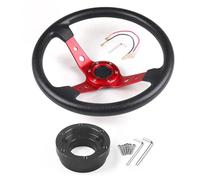 CSSHNL Volant Volant de course de voiture en cuir PU 14 pouces 350 mm for jeu de course avec plaque d'adaptation 70 mm(Red with Black)