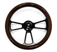 CSSHNL Volant Volant universel en bois massif marron noir chromé, 14 pouces, 350mm, support à trois rayons, 5mm d'épaisseur