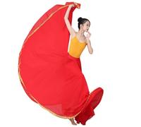 CSSOL Danse du Ventre en Mousseline De Soie Femmes 13 Couleur Solide 720 Degrés Pendule Jupe Jupes Longues Danseur Pratique Longue Jupe De Danse,Rouge,M