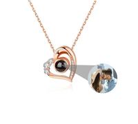 CSstone Collier Photo Personnalisée Collier Projection je t'aime Charme Souvenir Bijoux Cadeau pour Femme Perspective Collier Coeur Pendentif Cadeau Personnalisé pour elle/maman