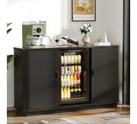 CSstone Meuble Bar à café de 130 cm de Long avec Porte Tambour, Espace réfrigérateur, Buffet rétro Multifonctionnel avec Station de Recharge, casier à vin Amovible et étagères réglables.