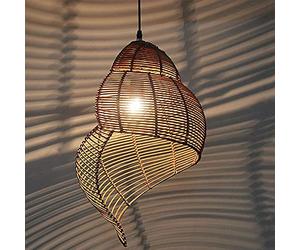 CSSYKV Lustre De Conque En Rotin De Style Chinois Moderne Créatif À La Main En Rotin Lampe Suspendue Restaurant Bar Décoration Pendentif Lumière Abat-jour En Métal Décoration De La Maison Luminaire Dé