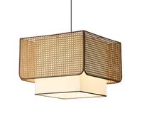 CSSYKV Lustre En Rotin De 60 Cm Avec Lanterne En Lin, Style Bohème Champêtre, Cage En Bambou Tressée À La Main, Luminaire Moderne En Osier À Lumière Naturelle Pour Salle À Manger, Cuisine