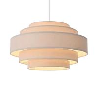 CSSYKV Lustre Tambour De 50 Cm (19,7 Po) En Lin, Luminaire Fait Main Avec Lanterne À Double Couche, Grande Suspension En Tissu Blanc, Style Ferme Moderne, À Suspendre Au Plafond Pour Salle À Manger