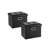 CSTOUTHOM Lot de 2 petits ottomans de rangement pliants, 40,6 cm, en cuir synthétique avec rangement pliable, 118 kg pour salon, chambre à coucher, couloir, noir