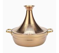 CSUNNY 6 Tailles Marocain Tagine Marmite Batterie De Cuisine pour Tajine avec Couvercle Fermé Couvercle Fermé Ragoût Casserole Mijoteuse pour Table De Cuisson À Induction Cuisinière À Gaz,d'or,22cm