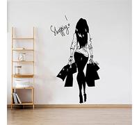 CSUNNY Sticker mural mode jeune femme sac à provisions magasin de vêtements vinyle sticker mural sticker magasin de vêtements fille chambre décoration 57x102cm