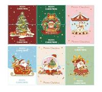 Csuntikulo Lot de 36 Pièces Cartes de Noël - 12 Cartes de Vœux Pliantes avec 12 Enveloppes Rouges et 12 Autocollants - 6 Designs Festifs - Joyeux Noël Carte Postale pour Famille et Amis