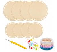 CSVZKIAY Base en Bois pour Crochet - Kit de 8 Bases Rondes en Bois Ø10cm et Ø15cm avec Aiguilles et Marqueurs, Accessoires DIY pour Création de Panier, Sac ou Décoration
