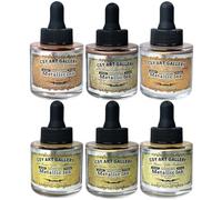 CSY art gallery Ensemble d'encres de peinture acrylique métallisée résistantes à l'eau - Encre à l'alcool doré 24 carats - Peinture mica pour résine, roche, recharge de marqueurs, bois, travaux