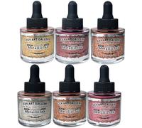 CSY art gallery Lot de 6 flacons d'encres acryliques nacrées avec compte-gouttes, 28,3 à 29,5 ml - Encre à dessin liquide pour calligraphie, bois, scrapbooking, journaux, albums photo (ensemble de
