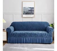 CSYBYW Housse de canapé en velours extensible, élégante housse de coussin avec jupe, ajustement universel pour canapé 3 places (19 279 cm), design bleu élégant