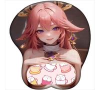CSYJYMCFX Genshin Yae Miko Tapis de souris antidérapant en silicone avec repose-poignet 3D | Coussin ergonomique en gel pour confort et soulagement de la douleur (1)