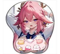 CSYJYMCFX Genshin Yae Miko Tapis de souris antidérapant en silicone avec repose-poignet 3D | Coussin ergonomique en gel pour confort et soulagement de la douleur (3)