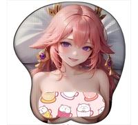 CSYJYMCFX Genshin Yae Miko Tapis de souris antidérapant en silicone avec repose-poignet 3D | Coussin ergonomique en gel pour confort et soulagement de la douleur (4)