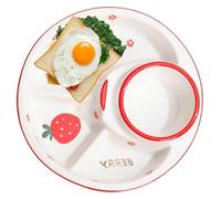 CSYQPDMBDL Assiettes Divisées, Assiette Compartiment, Assiette à dessert, salade, plateau à 4 compartiments, plateau rond en céramique for fruits, for la maison ou le restaurant(Red)