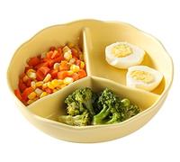 CSYQPDMBDL Assiettes Divisées, Assiette Compartiment, Assiette à dîner divisée en céramique for légumes et fruits, plateau de service rond à 3 compartiments(Yellow)