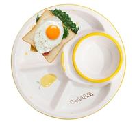 CSYQPDMBDL Assiettes Divisées, Assiette Compartiment, Assiette ronde en céramique divisée, assiette à dîner for le contrôle des portions(Yellow)