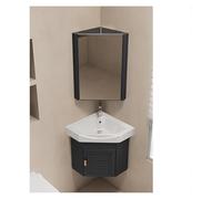CSYQPDMBDL Ensemble Lave-Mains d'angle, Meuble de Salle de Bain d'angle avec Meuble-lavabo, Meuble-lavabo Flottant, for Petit Espace, avec Miroir(Black,38cm/14.96in)