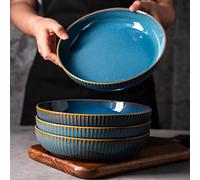 CSYY Assiette à Saladier en Céramique, Lot de 4 Assiette Creuse 21cm assiettes à dîner Cadeau de Fête des Mères bleu