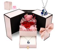 CSYY Cadeau d'anniversaire De Rose éTernelle, Collier Femme boîte de Roses Pendentif Coeur avec Rose Conservée Cadeau pour Elle la Noël La Saint-Valentin Fête des mères Anniversaire