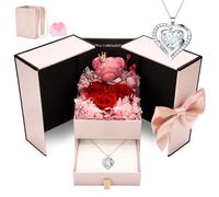 CSYY Fête des Mères de Rose éTernelle, Collier Coeur Blanc Femme boîte de Roses avec Rose Conservée Cadeau pour Elle la Noël La Saint-Valentin Anniversaire