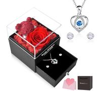 CSYY Rose Éternelle, Cadeaux de Noël pour Elle Collier Boucles d'oreilles Roses Préservées à La Main Coffret Cadeau pour Manquer Maman Sœur Épouse Rouge