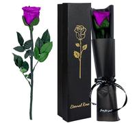 CSYY Rose Eternelle Préservée, Cadeau pour Femmes Fleur Violet avec Tige Idee Rosee Cadeau pour Elle Maman Amie Épouse Sœur Mamie Fête des Mères Saint Valentin