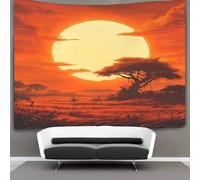 CTAMM Soleil levant sur la savane africaine Tapisserie Ton orange Tapisserie Pour Chambre À Coucher,décoration Murale,impression HD Pour Salon,chambre À Coucher Et Dortoir 150cmx200cm