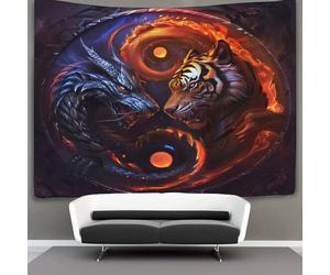 CTAMM Tapisserie Murales,Tapisserie Tenture Dragon Tigre,Robinet De Décoration,Tissu D'Impression Rectangulaire Pour Salon Chambre à Coucher 100cmx150cm