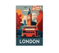 CTATOGE Poster vintage de voyage Londres sur toile Décoration murale pour chambre à coucher Salon 20 x 30 cm Sans cadre