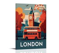 CTATOGE Poster vintage de voyage Londres sur toile Décoration murale pour chambre à coucher Salon 30 x 45 cm Style cadre