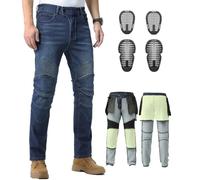 CTBQiTom Jean Moto Homme, Doublure Aramid et Armure CE Niveau 2 | Protecteurs Nid d'Abeille EN1621-1, flexibles par temps froid, respirables, double protection, pour road trip et aventure
