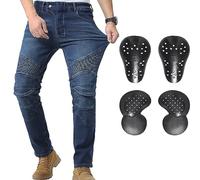 CTBQiTom Pantalon de Moto pour Homme Jeans avec Armure CE Amovible,Bleu,3XL=40W/31L