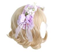 CTCOIJRN Bandeau à fleurs for femmes et filles, accessoires de cheveux Lolita, bandeau en dentelle avec nœud, bandes de cheveux à la mode Bandeaux(Lavender)