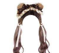 CTCOIJRN Bandeau for femmes et filles, bandeau large en dentelle, oreilles d'ours, accessoires for cheveux avec nœud Bandeaux(Coffee Bear Ears Headband)