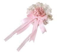 CTCOIJRN Bandeau Lolita en dentelle rose for femmes, bandeau avec nœud, chapeau haut-de-forme, accessoires de Costume à la mode Bandeaux(Hair Clips)