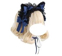CTCOIJRN Bandeau oreilles de chat for femmes et filles, bandeau gothique Lolita, à la mode, antidérapant, accessoires for cheveux avec nœud Bandeaux(Black Blue Cat Ears Headband)