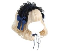 CTCOIJRN Bandeau oreilles de chat for femmes et filles, bandeau gothique Lolita, à la mode, antidérapant, accessoires for cheveux avec nœud Bandeaux(Black Blue Headband)