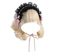 CTCOIJRN Bandeau oreilles de chat for femmes et filles, bandeau gothique Lolita, à la mode, antidérapant, accessoires for cheveux avec nœud Bandeaux(Black Pink Headband)