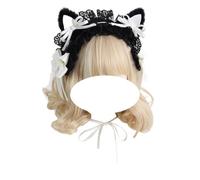CTCOIJRN Bandeau oreilles de chat for femmes et filles, bandeau gothique Lolita, à la mode, antidérapant, accessoires for cheveux avec nœud Bandeaux(Black White Cat Ears Headband)
