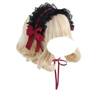 CTCOIJRN Bandeau oreilles de chat for femmes et filles, bandeau gothique Lolita, à la mode, antidérapant, accessoires for cheveux avec nœud Bandeaux(Black Red Headband)