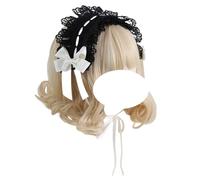 CTCOIJRN Bandeau oreilles de chat for femmes et filles, bandeau gothique Lolita, à la mode, antidérapant, accessoires for cheveux avec nœud Bandeaux(Black White Headband)