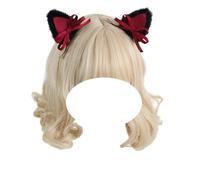CTCOIJRN Bandeau oreilles de chat for femmes et filles, bandeau gothique Lolita, à la mode, antidérapant, accessoires for cheveux avec nœud Bandeaux(Black Red Cat Ears Clip)