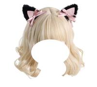 CTCOIJRN Bandeau oreilles de chat for femmes et filles, bandeau gothique Lolita, à la mode, antidérapant, accessoires for cheveux avec nœud Bandeaux(Black Pink Cat Ears Clip)